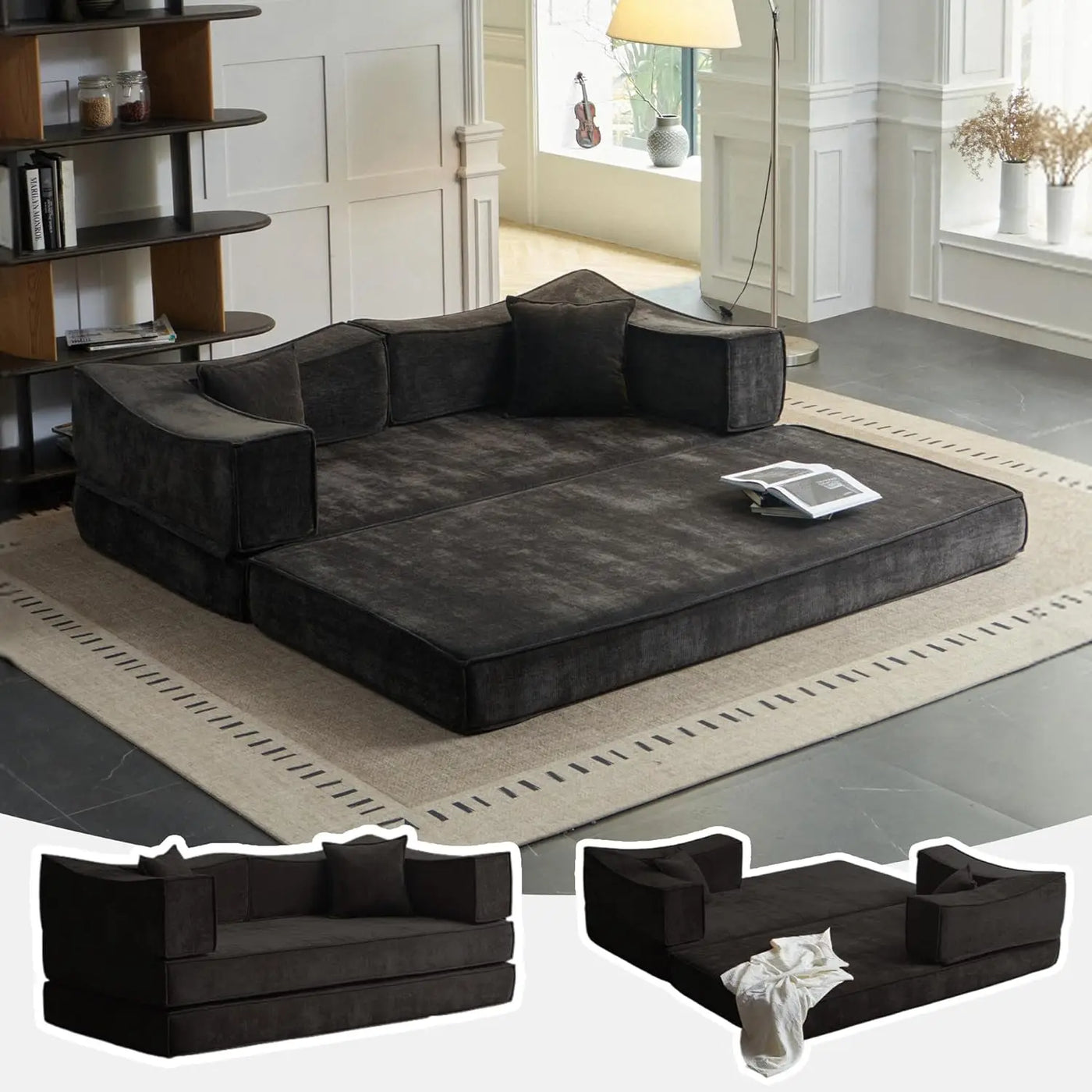 78.8" Convertible Compression Sofa: Corduroy Modular Bed, Arms & Backrest