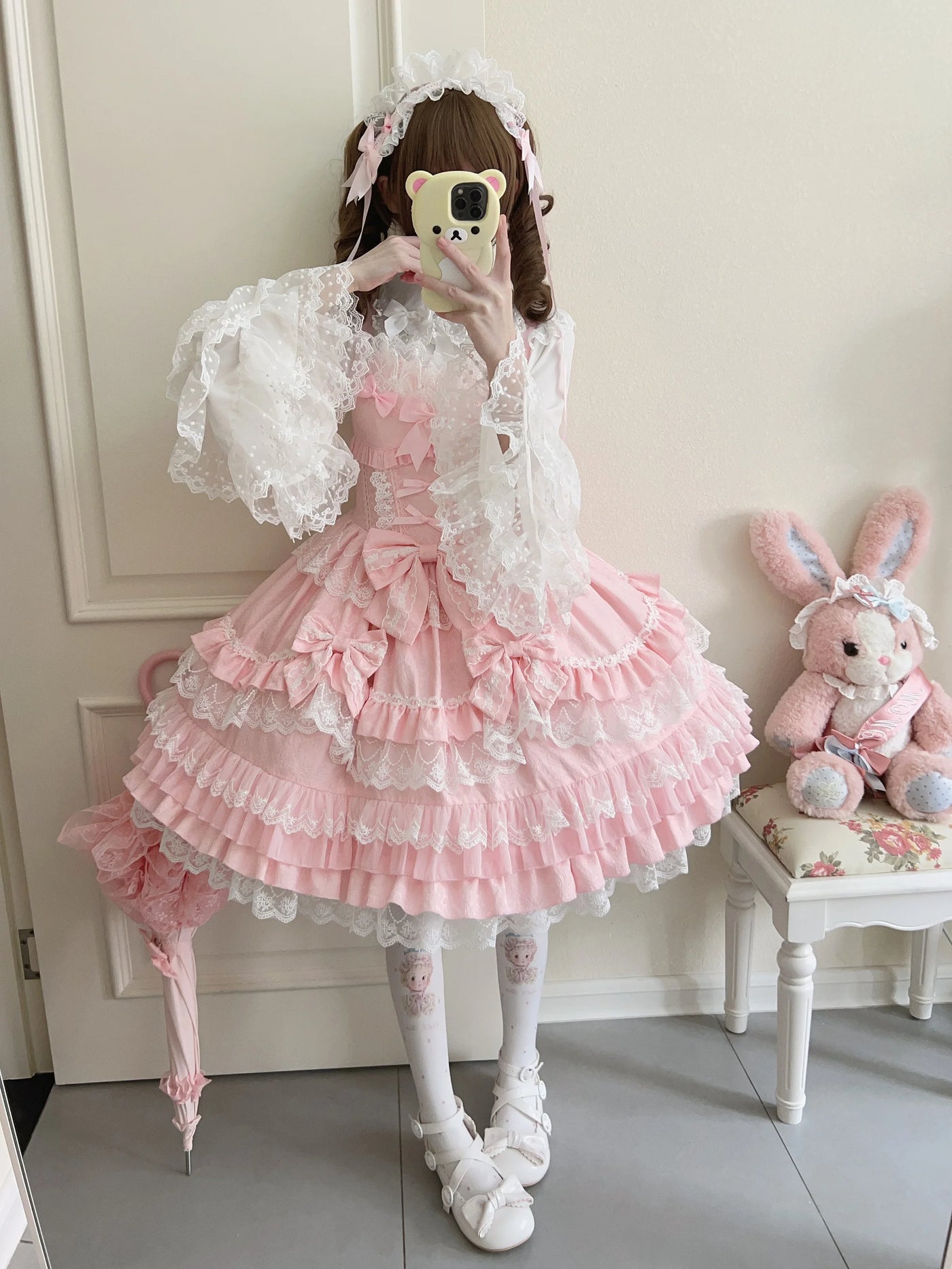 Original Lolita Dress Set Doll Feeling Girl Women's Sweet Jsk Suspender Dress Princess Fairy Lace Bow Sling Cake Dresses