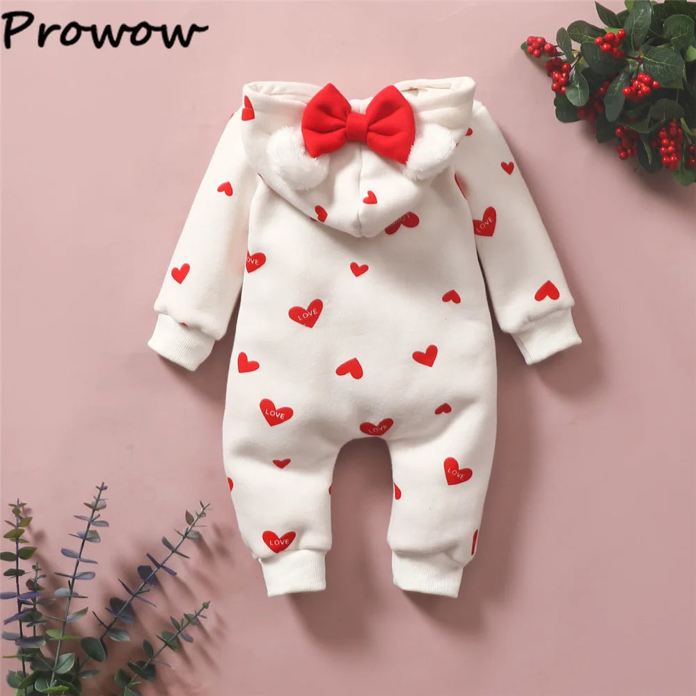 Prowow Cartoon Fox Baby Winter Clothes Romper Jumpsuit For Newborns Zipper Cute Ears Hooded Thicken Infant Overalls For Children