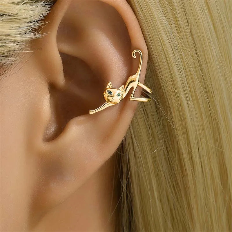 1 Pc Gold Color Funny Climbing Cat Clip Earring for Women Cute Animal  Kitten Without Piercing Earbone Earring Party Jewelry
