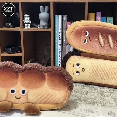 Fun Bread Cute Plush Creative Pencil Bag School Stationery Bag Multi functional Pen Bag Wallet Handbag Learning Supplies