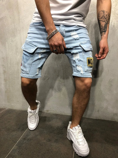 2025 Men's Summer Short Jeans High Stretch Fashion Casual Denim Shorts Male Slim Fit Elastic Badge Pockets Hole Shorts for Men