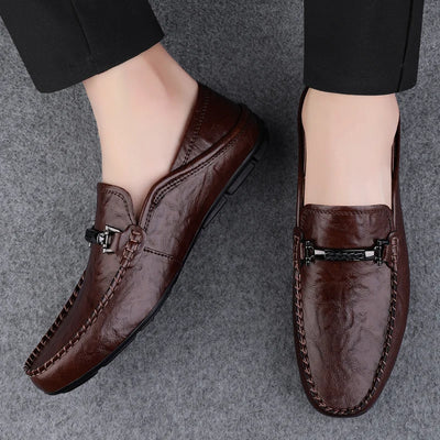 Men's breathable casual summer shoes with hollowed out men's driving shoes, high-quality men's business  genuine leather loafers