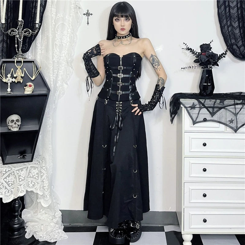 Wholesale New American Retro Irregular Skirt Hot Girl Sexy Punk Black Clothing Dark Style Women Summer Autumn Fashion Streetwear