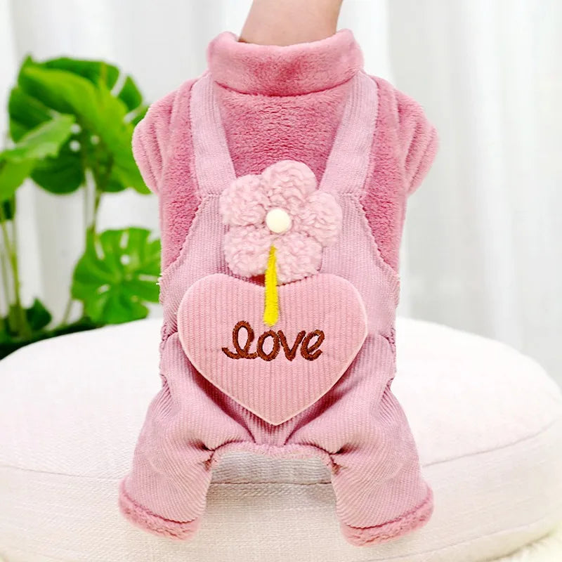 Soft Warm Dog Jumpsuits Pet Dog Coat for Small Dog Flower Pattern Puppy Pajamas Luxury Cat Jumpsuits Pet Jacket Coat Dog Clothes