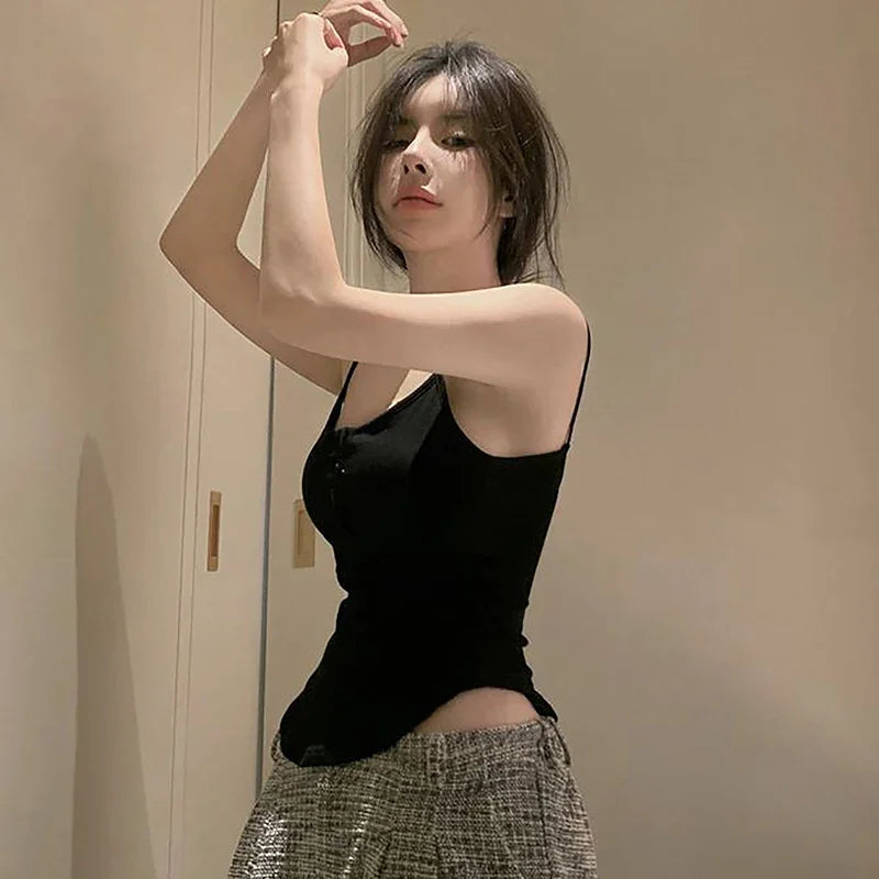 Solid Color Button Irregular Camisole