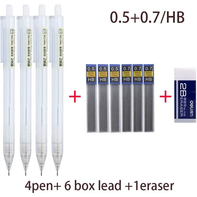 Mixed Loading 0.5&0.7mm Mechanical Pencil White Simple Automatic Pen for Students School Supplies Office Accessories Stationery