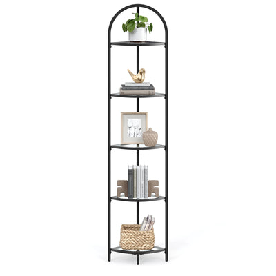 VASAGLE Corner Shelf, 5-Tier Plant Stand, Freestanding Glass Shelf Tower, High Storage Shelves for Living Room, Bathroom
