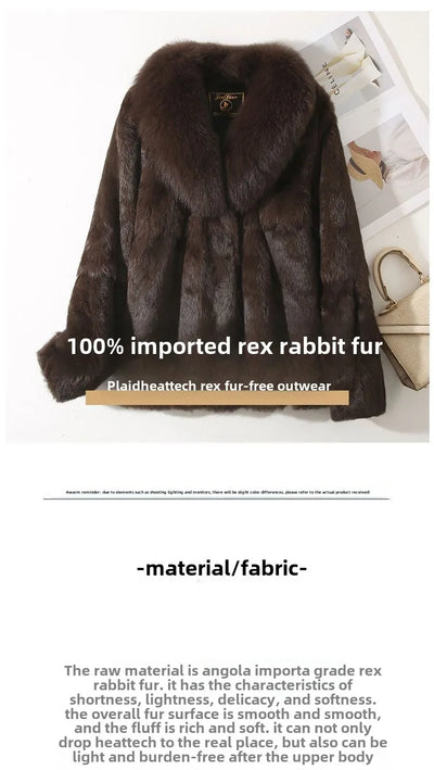 Real Rabbit Fur Coat Women Autumn Winter Short Jacket Thick Warm New Fashion Fox Fur Collar Elegant Female Warm Outerwear