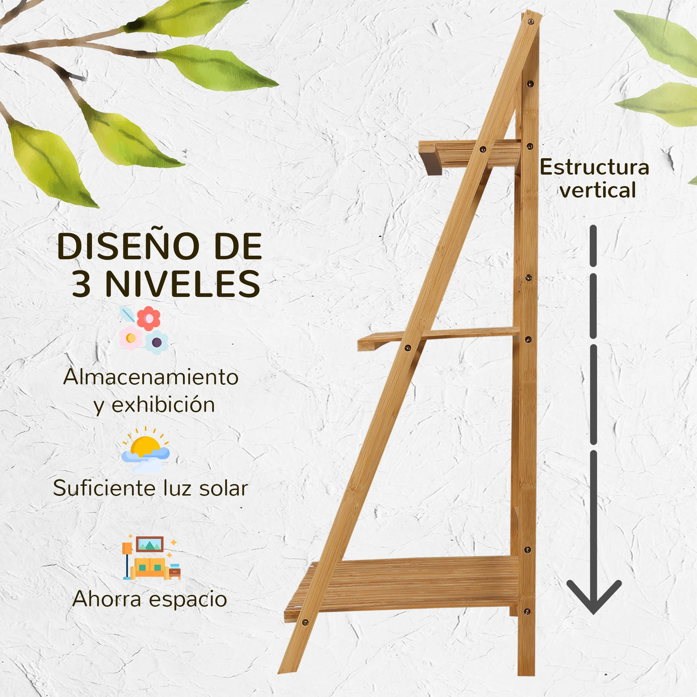 3-Tier Folding Bamboo Plant Shelf 100X39X97 cm