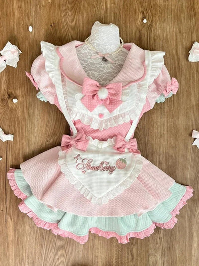 Japanese Sweet Preppy Style 2 Piece Set Women Kawaii Lace Patchwork Bow Tops + Y2k Plaid Mini Skirt Elegant Fashion Outifits New