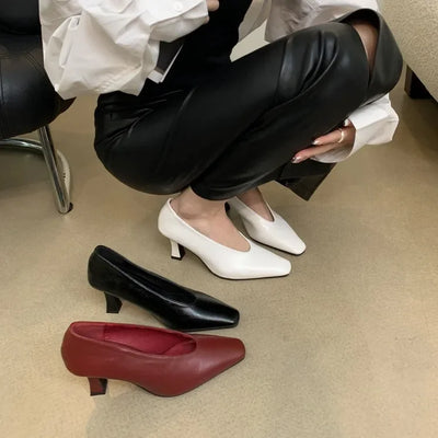 Elegant Woman High Heel Shoes Square Toe Pumps Female Office Shoe Shallow Designer Shoes Spring Autumn Brand Retro Witch Shoes