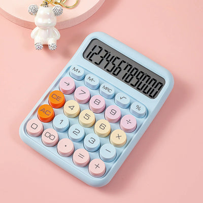Mechanical Calculator 12 Digit Large LCD Display Big Round Button Cute Candy Colored Calculator Suitable for Office School Home