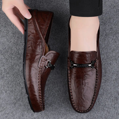 Men's breathable casual summer shoes with hollowed out men's driving shoes, high-quality men's business  genuine leather loafers