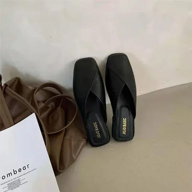 Women Mules Designer Square Toe 2025 Summer Ladies Fashion Slippers New Slides Female Outside Beach Shoes Big Size мюли женские
