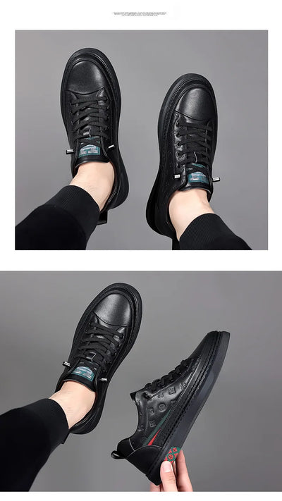 Spring New Shoes for Men Genuine Leather Casual Shoes Leisure Flats Skateboard Shoes Cow Leather Youth Lace-up Sneakers