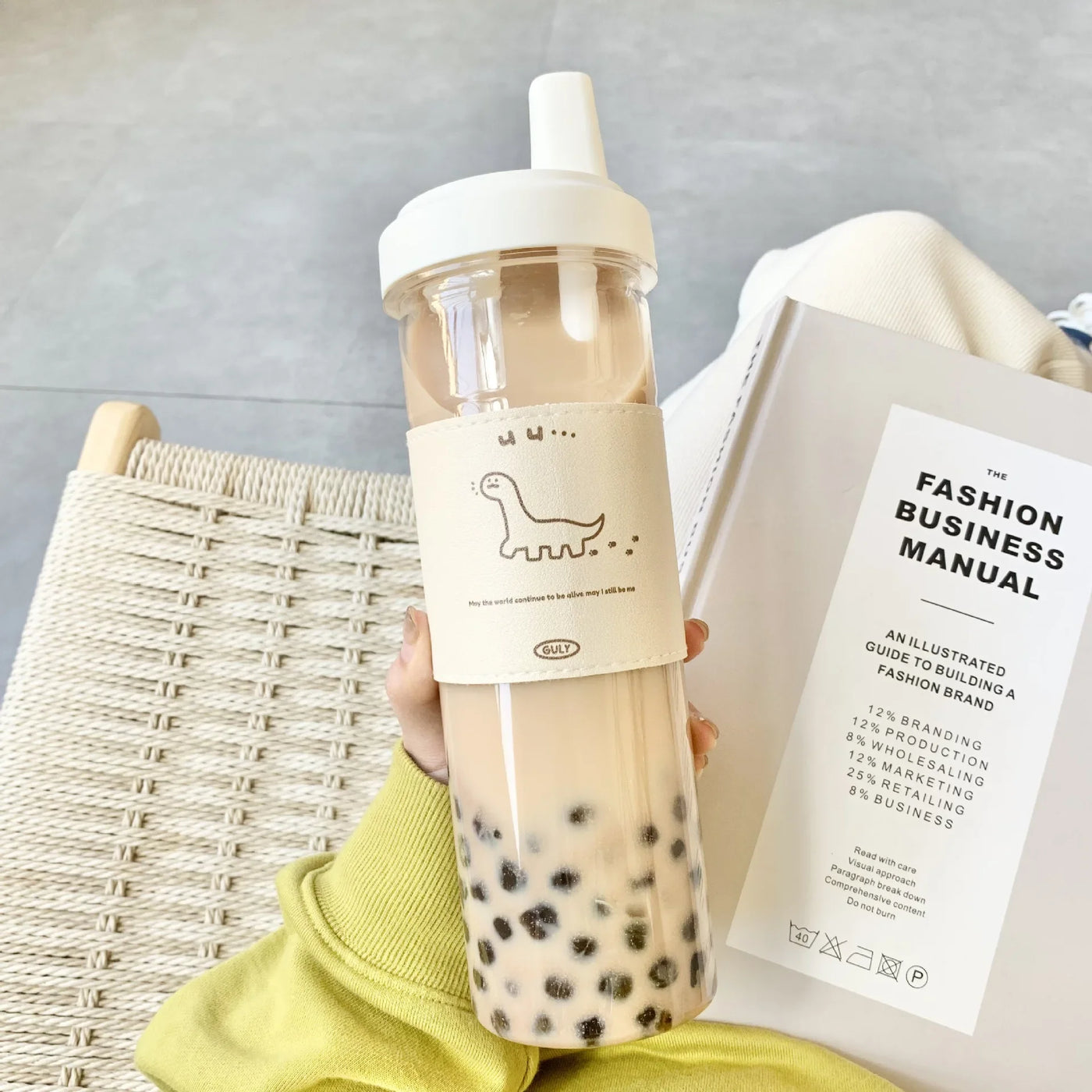 500ml 850ml Large Capacity Cartoon Bear Water Bottle Plastic Drinking Cups Juice Milk Tea Coffee Straw Cups for Students