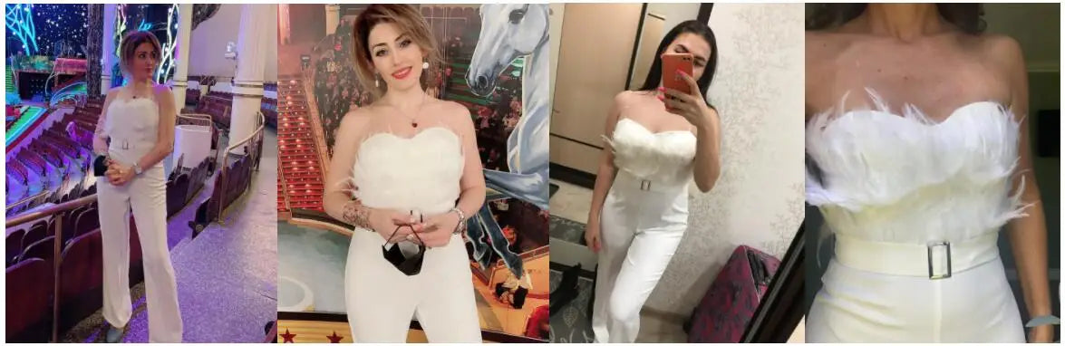 Jumpsuit Women Elegant Long Jumpsuit Strapless Slash Neck Feather Tube Top Sexy Fashion Party Night Evening Jumpsuit 2021 Summer