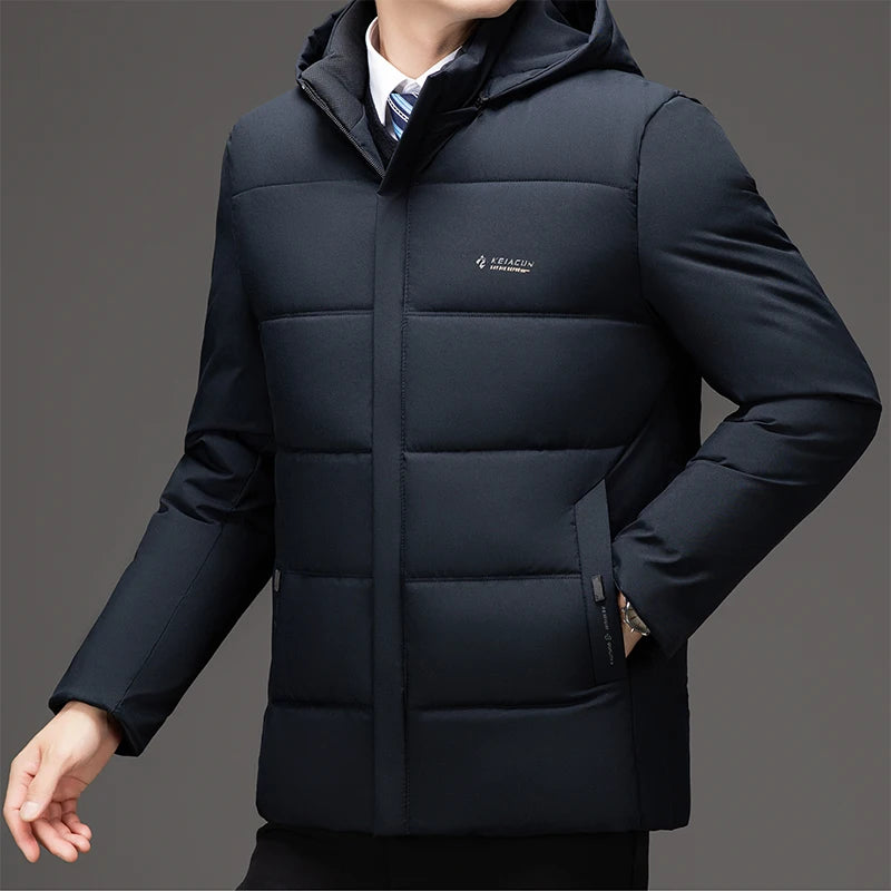 Men Business Hooded Parka Windbreaker Outwear Winter New Men's Jacket Parkas Windbreaker Solid Loose Thick Windproof Long Coat