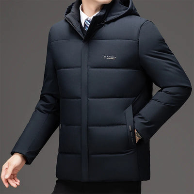 Men Business Hooded Parka Windbreaker Outwear Winter New Men's Jacket Parkas Windbreaker Solid Loose Thick Windproof Long Coat