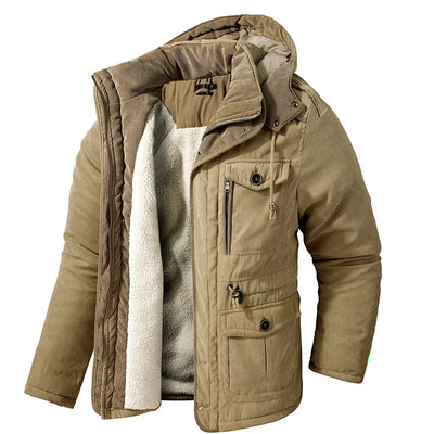 Fleece Inner Cotton-Padded Male Windbreaker Hooded Outwear Cotton Parka Snow Coats Men's Thicken Warm Winter Jacket Cashmere