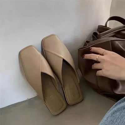 Women Mules Designer Square Toe 2025 Summer Ladies Fashion Slippers New Slides Female Outside Beach Shoes Big Size мюли женские