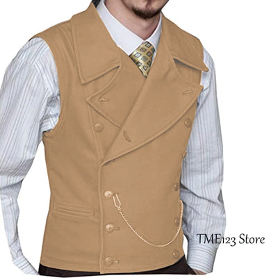 Men's Woolen Suit Vest Retro Slim Fit Double Breasted Vests Victorian Style Best Man Wedding Clothing Chaleco Hombre