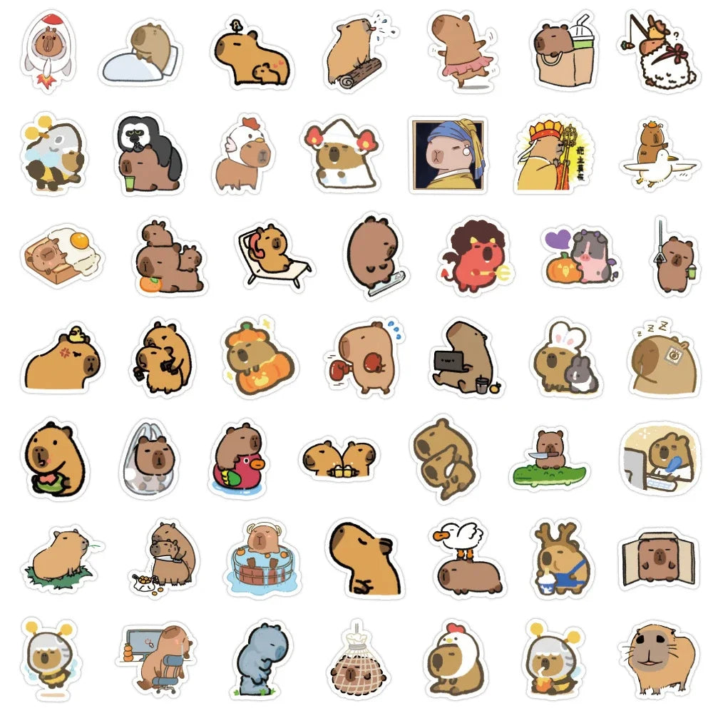 10/30/50pcs Cute Cartoon Animal Capybara Stickers Decals for Laptop Fridge Notebook Diary Funny Decoration Sticker Kids Toys