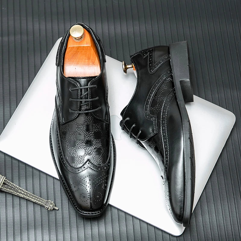 High End Brand Interview Office Business Shoes British Style Blue Brogue Shoes Massage Soles Men's Wedding Square Toe Shoes