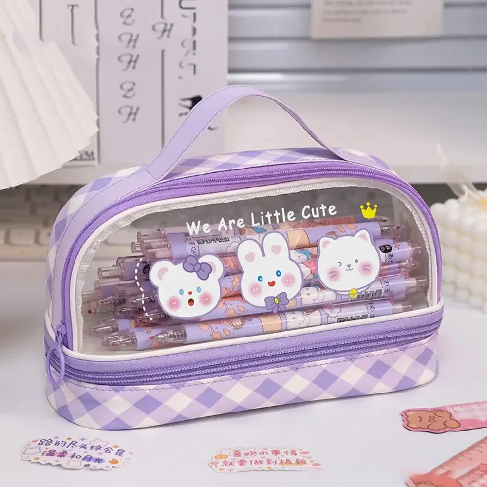 3Layer 6 Pockets Large Capacity Schoolbag shape Pencil Case Pencil Bag Aesthetic Stationery Holder Bag Girls Zipper Pencil Pouch