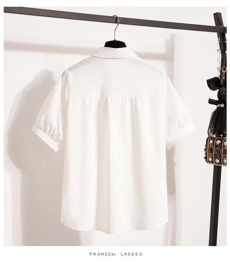 Plus Size Polo Shirt Women Summer 2025 New Korean Style Large Size Loose Chiffon Blouse Women Slim Waist Casual Tops Female
