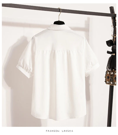 Plus Size Polo Shirt Women Summer 2025 New Korean Style Large Size Loose Chiffon Blouse Women Slim Waist Casual Tops Female