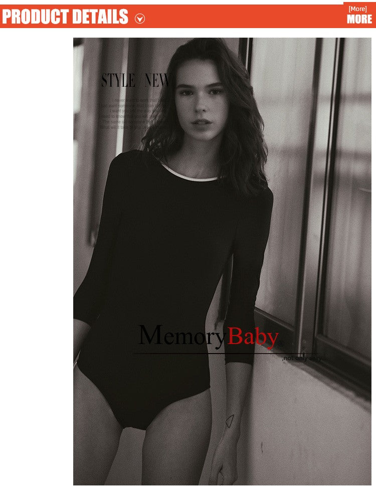 Memorybaby Holiday New Retro Elegant Conservative Cover Belly Thin Stunning Open Back Long-Sleeved One-Piece Swimsuit