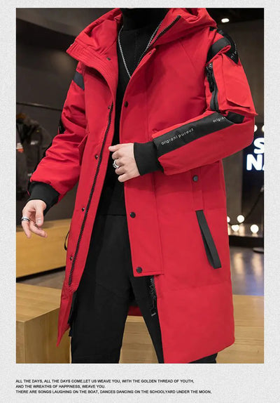 Men's Parkas Hooded New Over-the-knee Overcoat Thickened Mid-length Jacket Zipper Buttons Winter White Duck Down Jackets