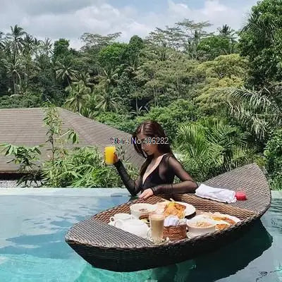 Bali Rattan Tray Swimming Pool Floating Rattan Tray Breakfast Afternoon Tea Dinner Plate Hotel Rattan Basket