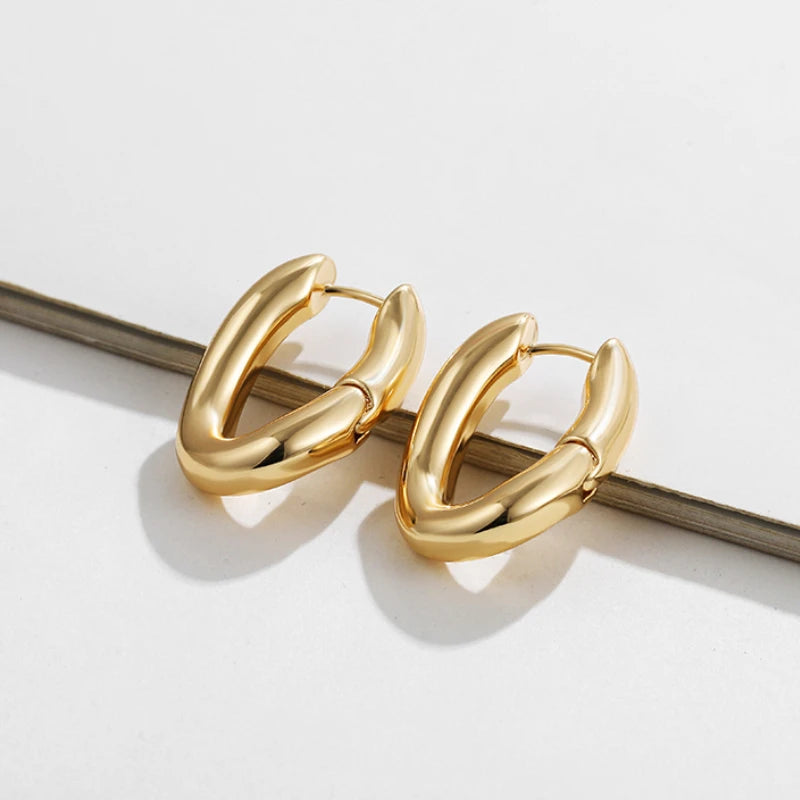 Punk Gold Color Twist Round Piercing Hoop Earrings Female Luxury CZ Crystal Geometric Ear Buckle Huggie Earrings Women Jewelry
