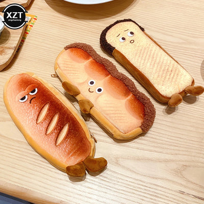 Fun Bread Cute Plush Creative Pencil Bag School Stationery Bag Multi functional Pen Bag Wallet Handbag Learning Supplies
