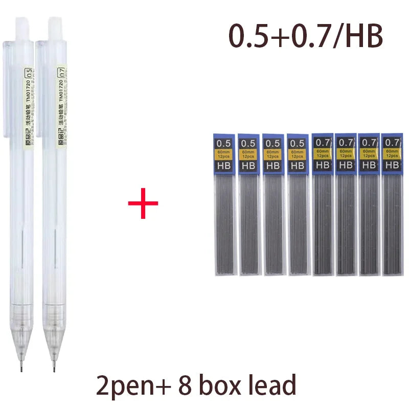 Mixed Loading 0.5&0.7mm Mechanical Pencil White Simple Automatic Pen for Students School Supplies Office Accessories Stationery