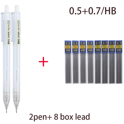 Mixed Loading 0.5&0.7mm Mechanical Pencil White Simple Automatic Pen for Students School Supplies Office Accessories Stationery