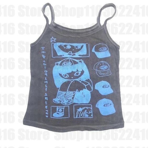 Aesthetic Letter Y2K Style Crop Tops T-shirt Short Sleevle Vest Harajuku Streetwear Suspenders Women Clothes Tanks & Camis 2000s
