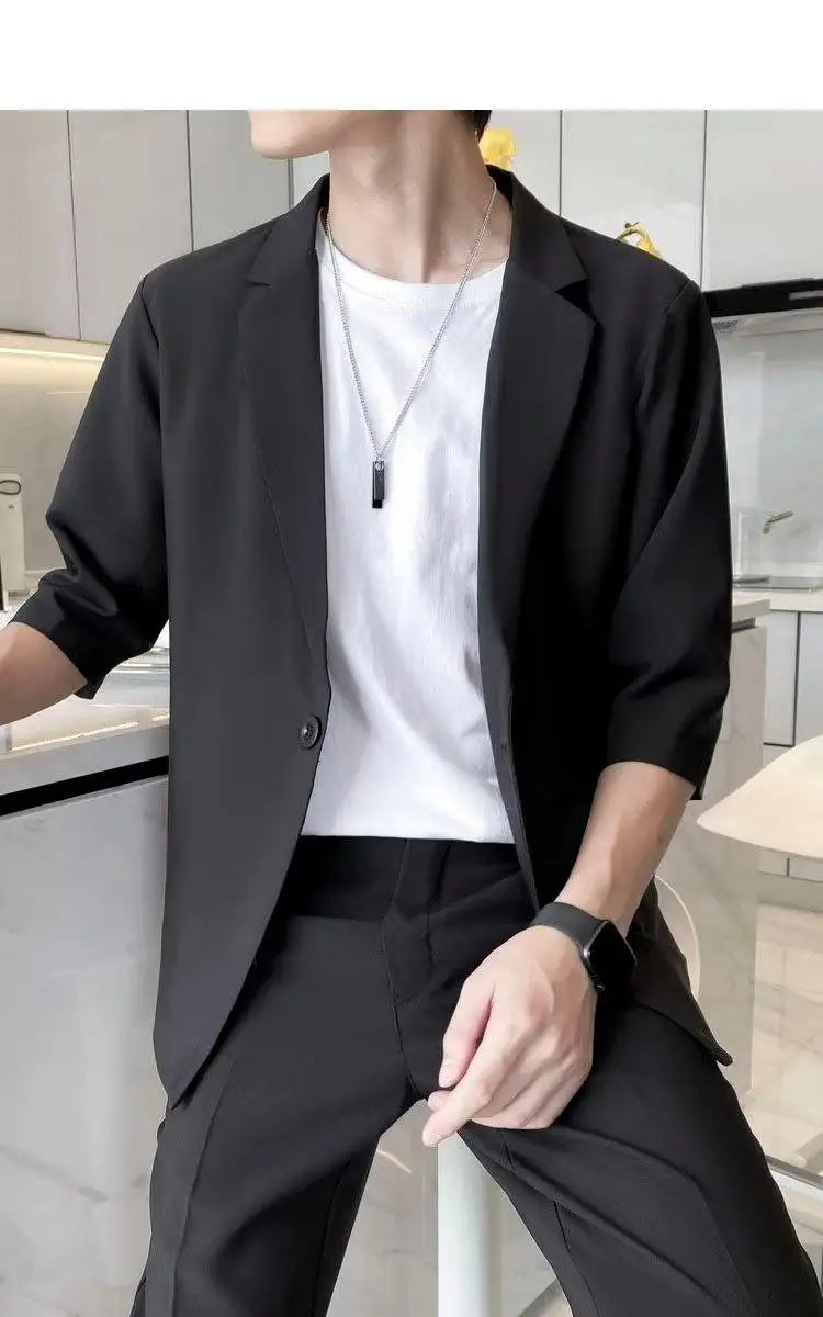 Summer Short Sleeved Blazer Men Fashion Social Mens Dress Jacket Korean Loose Casual Suit Jacket Mens Office Formal Blazer M-3XL