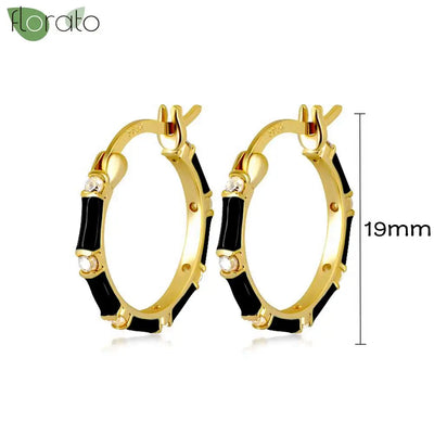 925 Sterling Silver Needle Fashion Round Pendant Small Earrings Luxury Gold Hoop Earrings for Women Premium Black Jewelry Gifts