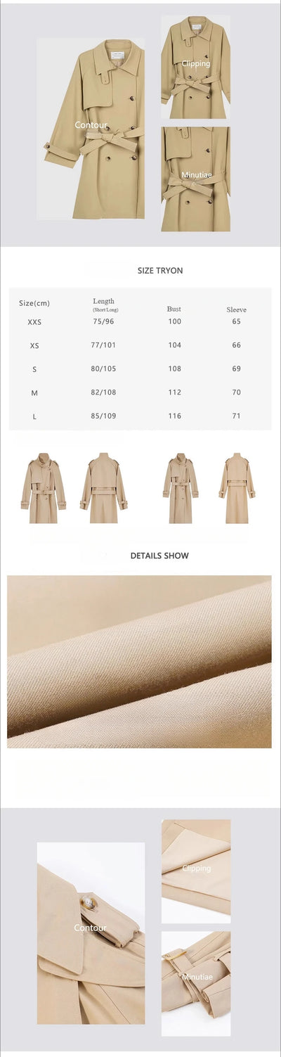 Women Spring Fall Short Trench Coat Korean Style Loose Fit Casual Khaki Jacket Petite-Friendly Versatile and Stylish Outerwear