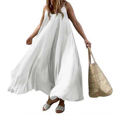 ZANZEA 2024 Summer Holiday Beach Sundress Women Sleeveless Dress Big Swing Vestidos Casual Sexy Bohemian Solid Color Robe Femme