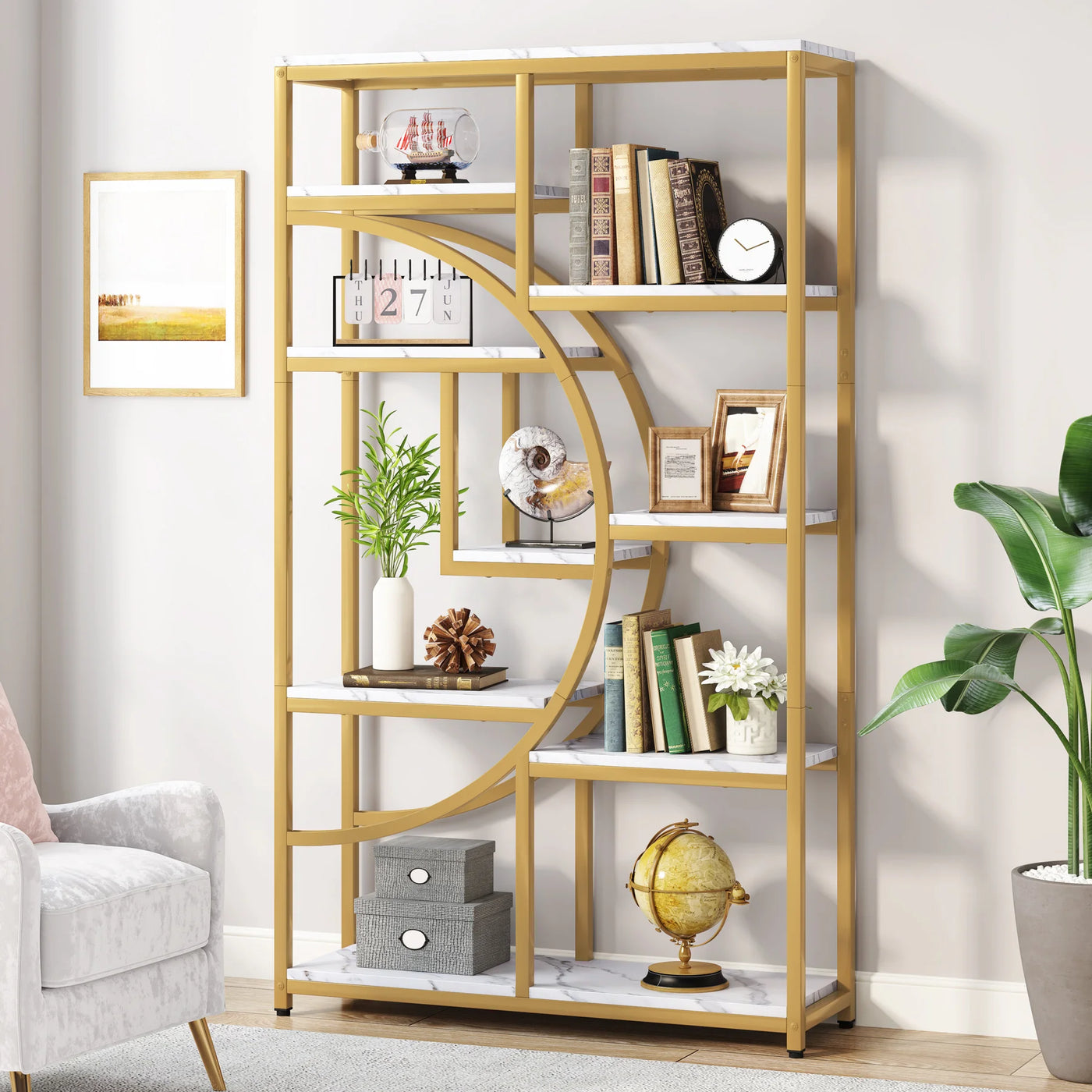 Bookshelf Industrial 5 Tier Etagere Bookcase, Freestanding Tall Bookshelves Display Shelf Storage Organizer
