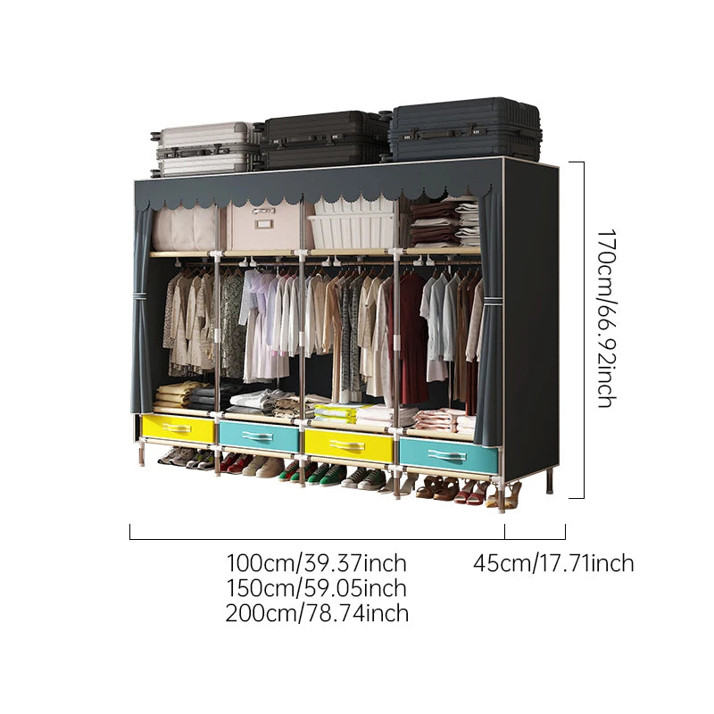 Large Fabric Wardrobe Portable Closet Organizer Multi-layer Dustproof Storage Cabinet for Rental Room or Bedroom