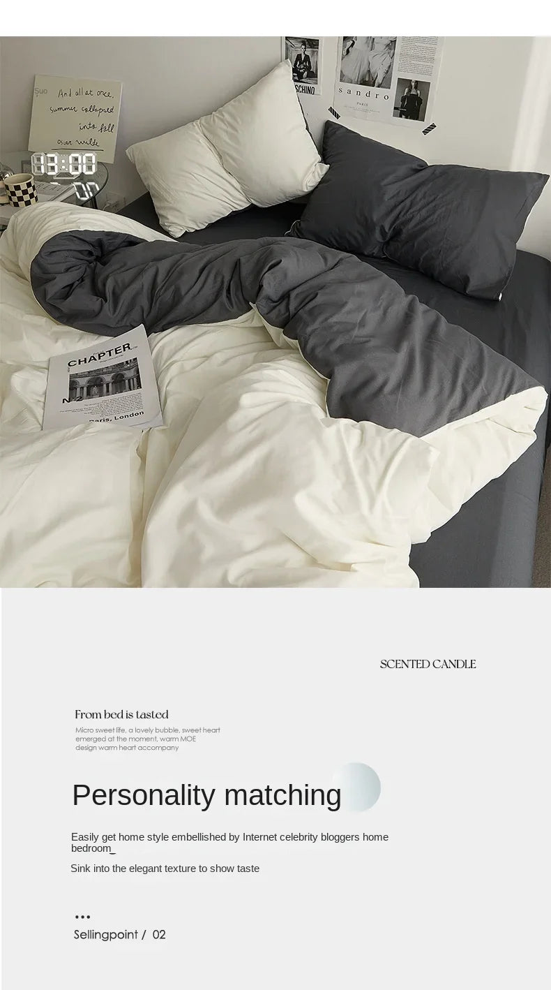 High Quality  Solid Color Double Washed Cotton Bedding 4 Pieces Set Student Dormitory Bed Linen Duvet Set Bed Suit