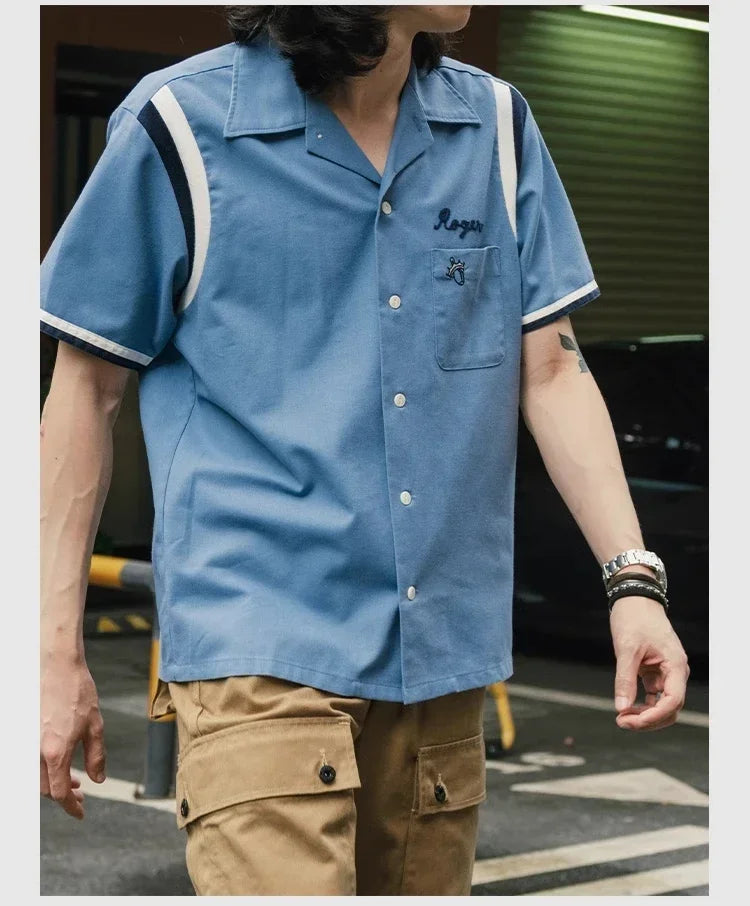 Non Stock Retro Bowling Shirt For Men Embroidery Rockabilly Hawaiian Beach Camp Shirt