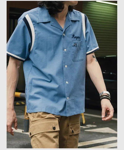 Non Stock Retro Bowling Shirt For Men Embroidery Rockabilly Hawaiian Beach Camp Shirt
