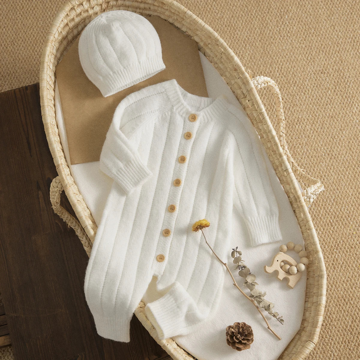 Ma&Baby 0-18M Warm Baby Clothing Knit Romper Newborn Infant Toddler Boy Girl Long Sleeve Jumpsuit + Hat Fall Spring Outfits